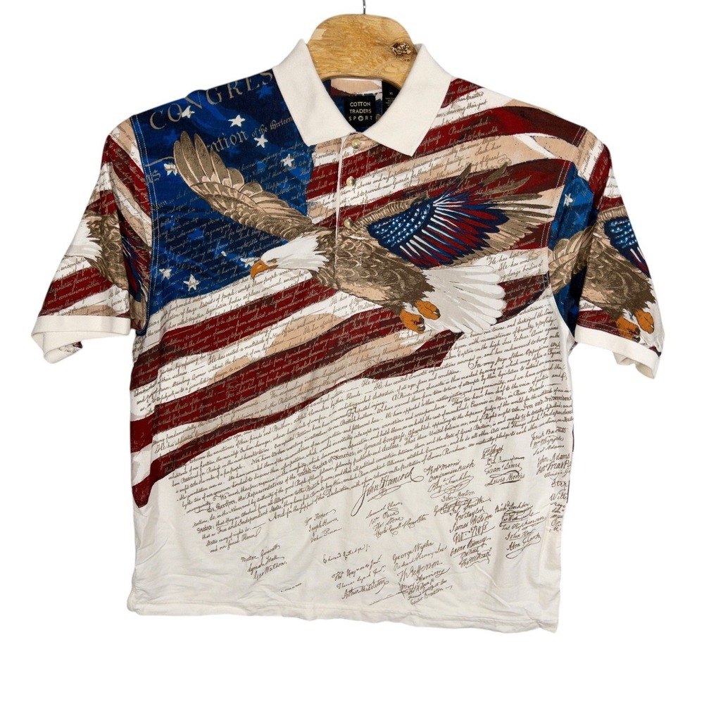 Cotton Traders Sport US Constitution All Over Print Mens XL‎ Polo